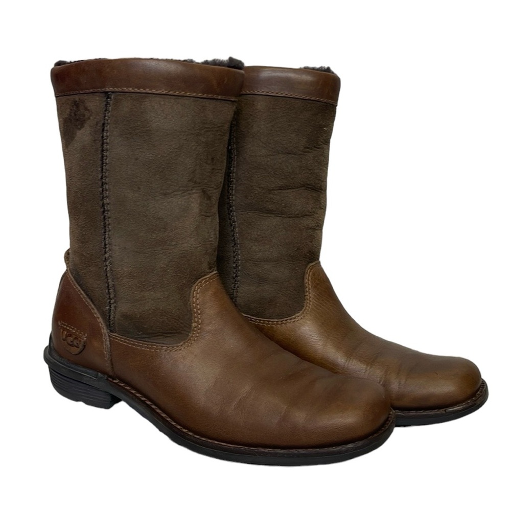 UGG Australia Brooks Brown Leather Shearling Lined Boots Women's Size 5